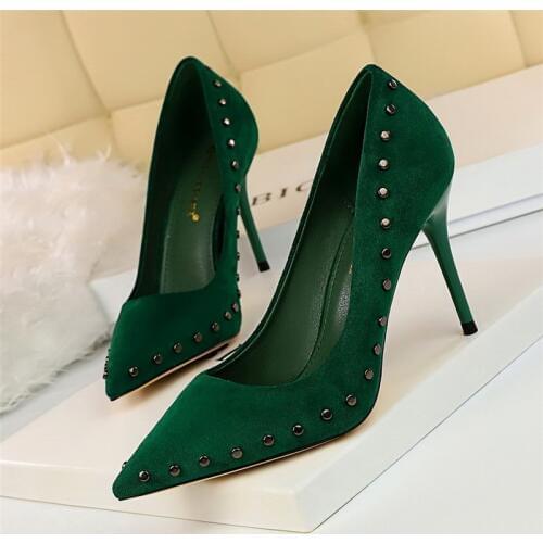 Women Shoes Pumps Pointed Toe Suede Shallow mouth Pointed 9CM thin High Heels Boat Wedding Dress Office Party Shoes