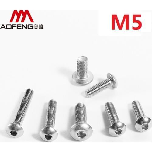 5mm 304 Stainless Steel Pan Head Hexagon Socket Screws M5 x 6 8 10 40 70 80mm Cup Head Heaxagon Socket Bolts