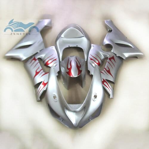 High quality Motorcycle fairings kit for KAWASAKI Ninja ZX 6R 2005 2006 sports fairing kits ZX6R 636 05 06 silver red flames