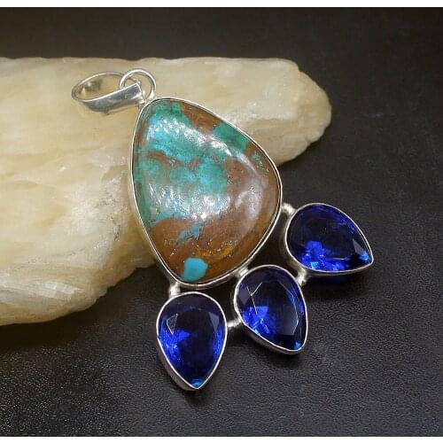 Gemstonefactory Jewelry Big Promotion 925 Silver Sea Sediment Sapphire Blue Topaz Women Ladies Gifts Necklace Pendant 0931