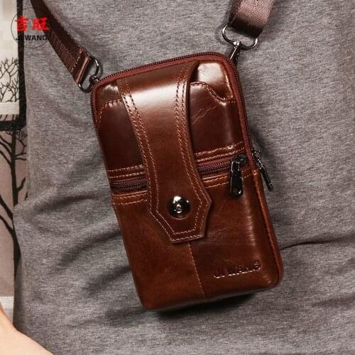 Genuine Leather Mens Fanny Pack Hip Waist Belt Bags Multi-function Single Shoulder Bags For Cell Mobile Phone Pouch Cross Body