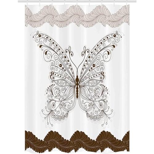 Butterfly Stall Shower Curtain Butterfly Artwork Swirled Wings Vintage Ornate Fashion Style Print Fabric Bathroom Decor Hooks