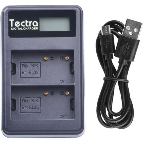 Tectra High Quality EN-EL3E EN EL3E LCD USB Dual Charger for Nikon D30 D50 D70 D90 D70S D300 ENEL3E Battery Charger