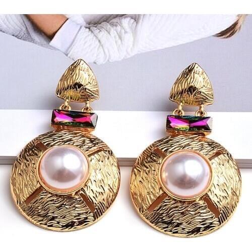 New Arrival Statement Gold Metal Pearl Crystal Long Drop Earrings High-Quality Fashion Jewelry Accessories For Women Wholesale