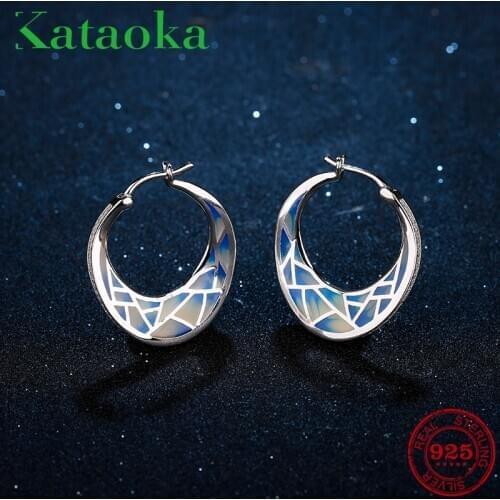 2018 hot Noble Blue charming Crackle shape enamel earrings for women 925 Sterling Silver fashion Ear clip luxury Party Jewelry