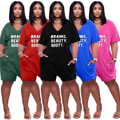 Womens Summer Letter Print Loose Sexy V Neck Casual Jumpsuit Stretch Street Wear Plus Size Jumpsuits 3xl Wholesale Dropshipping