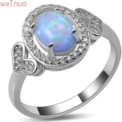 Weinuo Blue Fire Opal White Crystal Ring 925 Sterling Silver Top Quality Fancy Jewelry Wedding Ring Size 5 6 7 8 9 10 A465