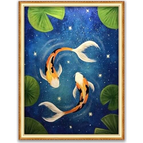 Animal Carp DIY Embroidery Cross Stitch 11CT Kits Craft Needlework Set Printed Canvas Cotton Thread Home Decoration Wholesale