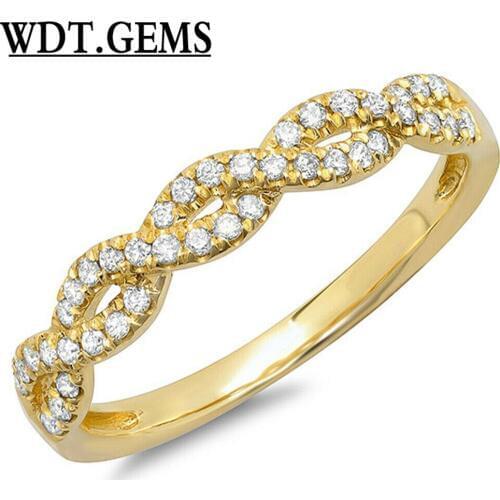 0.22ct 10k Yellow Gold Natural Round Cut Diamond Braid Twist Infinity Band Ring