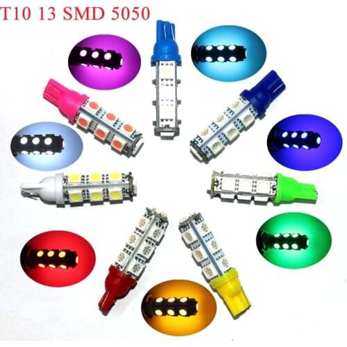10pcs Car Auto LED T10 194 W5W 13 led smd 5050 Wedge LED Light Bulb Lamp 13SMD White red blue green Clearance Lights