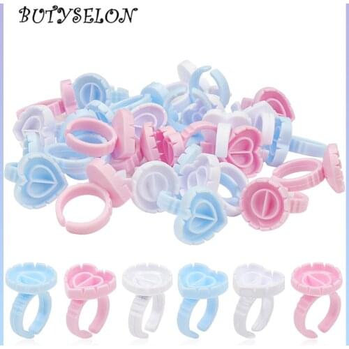 100Pcs Disposable Glue holder ring cup Tattoo Pigment Palette Container heart Pallet Adhesive Glue Cup Eyelash extension tool