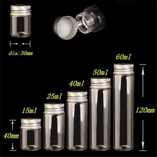 15ml 25ml 40ml 50ml 60ml Clear Glass Bottles Jewelry Packing Cute Jars Aluminium Lid Empty Wishing Vials Containers 24pcs