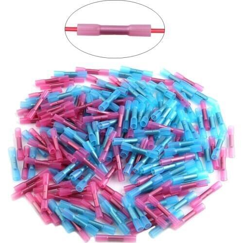 200pc Electric Heat Shrink Butt Connectors Waterproof Marine Automotive Solder Sleeve Wire Crimp Terminals Butt
