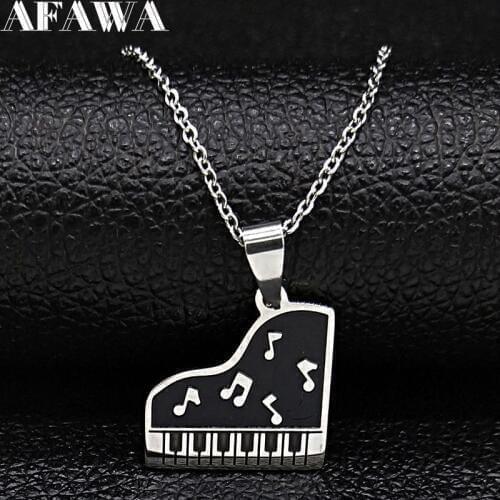 2021 Music Piano Stainless Steel Chain Necklace Women/Men Black Enamel Small Necklace Jewelry collares de moda N1854S01