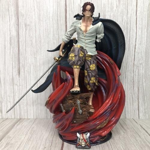 38CM One Piece Four Emperors Red Hair Shanks Battle Form Statue PVC Action Figure Desk Decoration Model Figurine Toys Gift