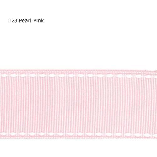 5/8" inch 16mm white saddle Pearl Pink stitch ribbon