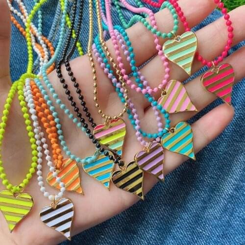 5PCS, Love Heart Pendant Necklace for Women Choker Beads Chains Neck Lace Gold Collar Lovers Gift Boho Party Fashion Jewelry