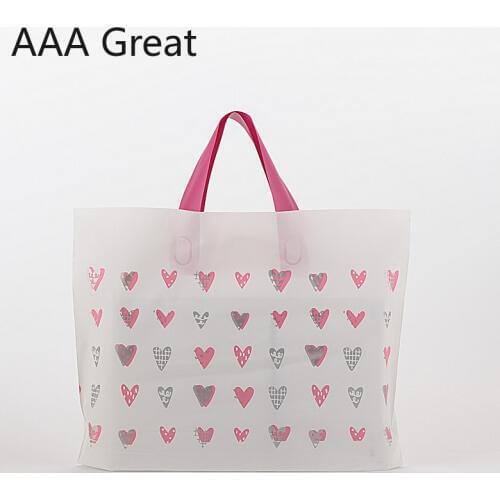 50Pcs/Lot Plastic Gift Bags Plastic Shopping Pouches Retail Bags Party Favor Bag Heart Handle Supermarket Christmas Decorations