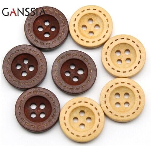 50pcs/lot Size: 12.5mm-20mm Natural Wooden Button 4-holes Wood Buttons for Sewing Clothing Accessories (SS-923)