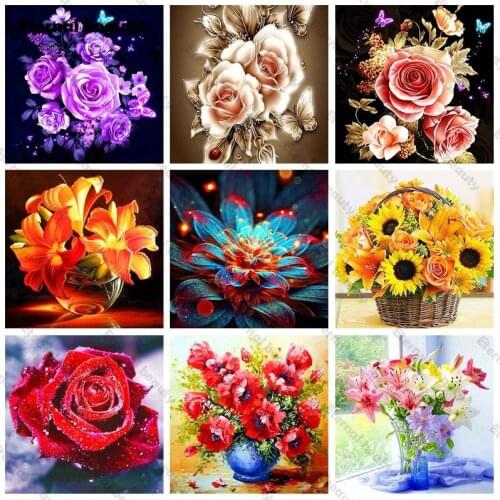 Flowers 5D Diamond Painting Cross Stitch Full Drill Diamond Embroidery Mosaic for Bedroom Home Wall Art Decoration Handmade Gift