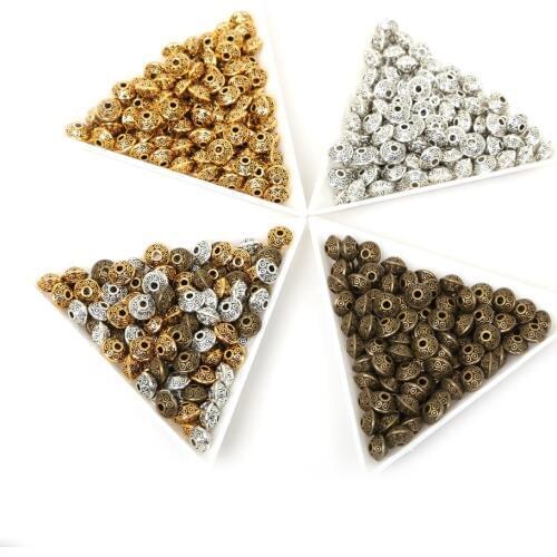 50Pcs/lot 6x4mm Tibetan Metal Beads Gold Silver Plated Oval UFO Shape Loose Spacer Beads for DIY Bracelet Charms Jewelry Making