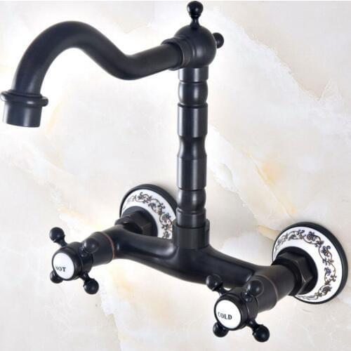 Black Oil Rubbed Bronze Brass Two Cross Handles Wall Mount Swivel Spout Kitchen & Bathroom Basin Sink Faucet Mixer Tap anf460