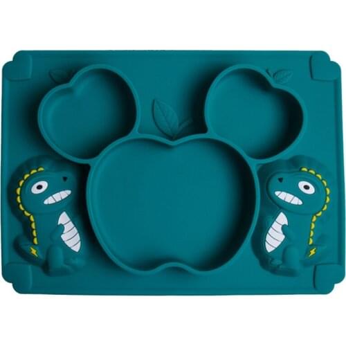Baby Training Feeding Food Bowl Anti Slip Cartoon Dinosaur Silicone Suction Divided Plate Tray Utensil BPA-Free Dishes for