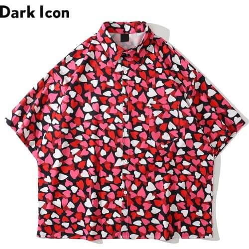 Dark Icon Heart Full Print Oversized Men Women Shirt Summer Hawaiian Shirt Men Male Blouse