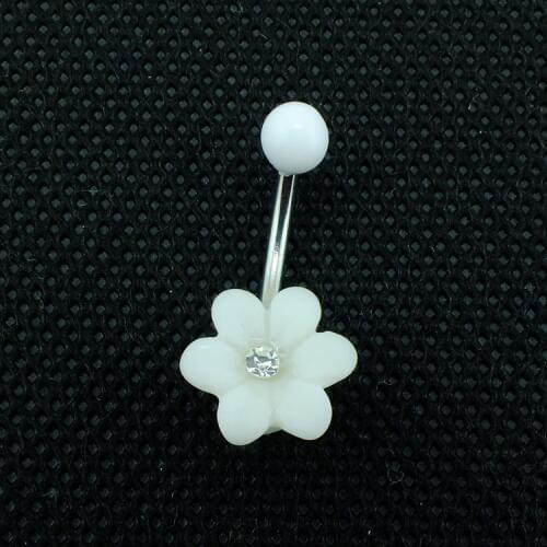 JINGLANG Brand New Fashion Navel Rings Surgical Steel Barbell White Plastic Flower Belly Piercing Hypoallergenic Jewelry