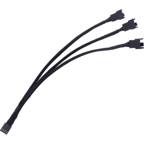 High Quality 4 Pin PWM Fan Cable 1 To 3 Ways 1PC Splitter Black Sleeved 27cm Length Extension Cable Connector