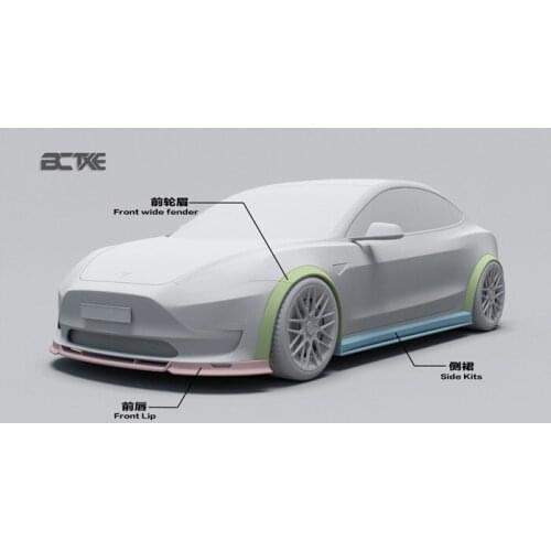 Suit For Model Tesla 3 Modified Bctxe Carbon Fiber Front Side Skirt and Back Lip Wide Body Wheel Eyebrow