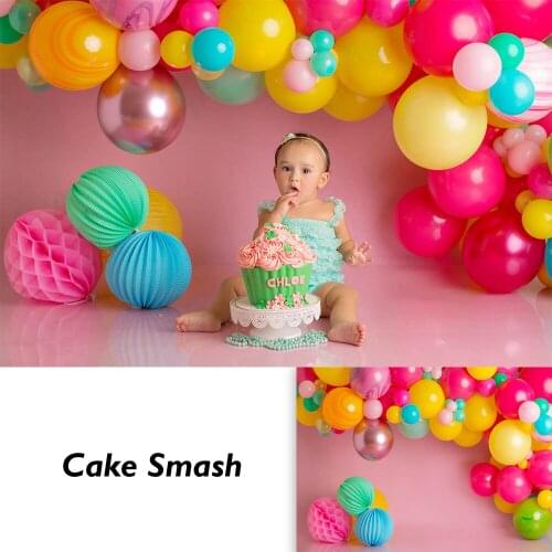 Colorful Balloons Backdrop Newborn Children 1st Birthday Portrait Backdrops Cake Smash Pink Theme Photo Booth Background Props