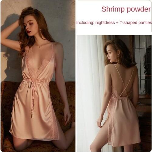 Backless Lace Satin Nightdress Sexy Lingerie Set Sexi Women Homewear Nightgown Sex Dress Erotic Underwear Ladies Suspender Skirt