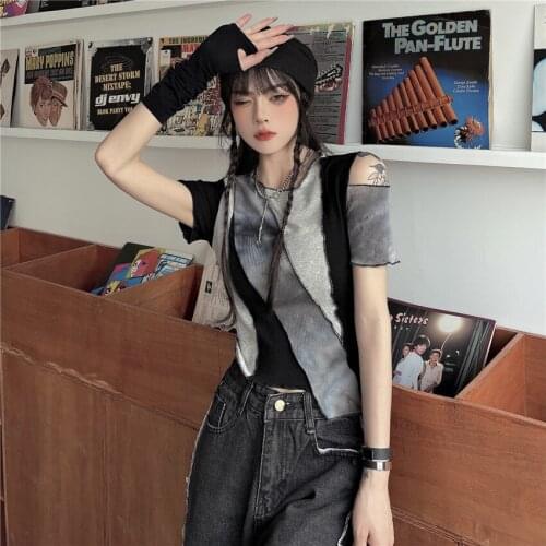 Summer new style Korean tie-dye slim o neck t-shirt women