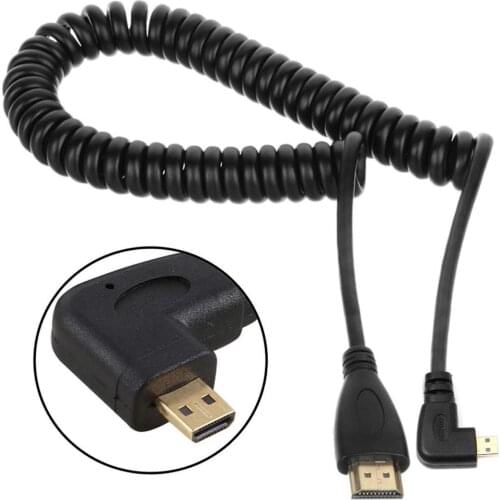 Left-Angled Micro HDMI-compatible to HDMI-compatible Male Cable Stretched Length for Cameras