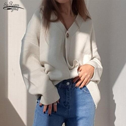 Oversized Fashionable Korean Lady Knitwears 2021 Autumn Winter New Womens Sweaters V-Neck Buttons Cardigans Pull Femme 17071