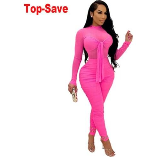 Fashion Casual Long Sleeve Tight High Stretch Night Club Sexy Mesh Jumpsuit Plus Size Elegant Vintage Birthday Outfits Wholesale
