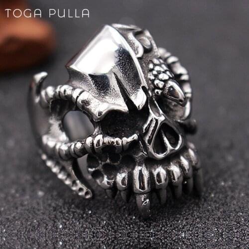 Mens Heavy Metal Gothic Eagle Claw Ghost Head Ring Domineering 316L Stainless Steel Punk Skull Biker Jewelry Gift