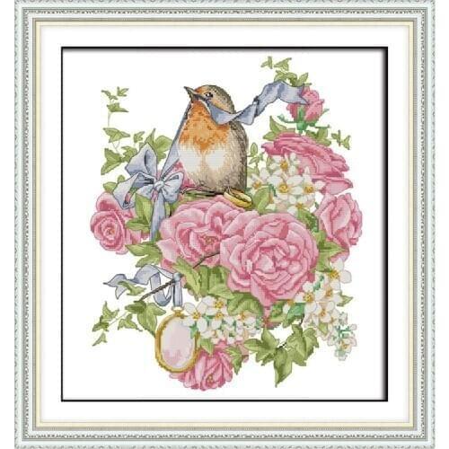 Wedding anniversary Birdie flowers printed patterns on canvas cross-stitch kits embroidery needlework set DMC 14ct home decor