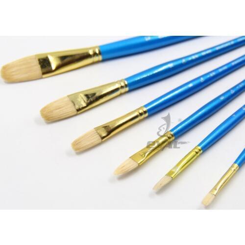 6 pcs suit High Quality Hazelnut shaped pig bristle birch wood gouache pen artist oil painting brushes Drawing Art Supplies