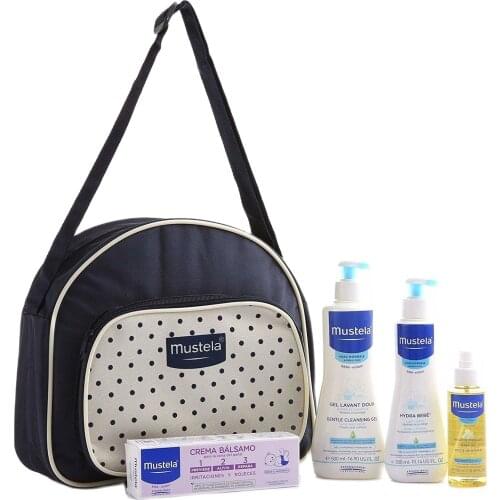 Mustela Hello Baby Care Bag Set | Vitamin Barrier Cream Massage Oil Dermo Cleansing Cologne Lotion Baby Care Items Ultra Quality