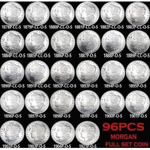 96PCS 27g USA Morgan Coins Set 1887-1921 Antique USA Dollar COPY Commemorative Replica
