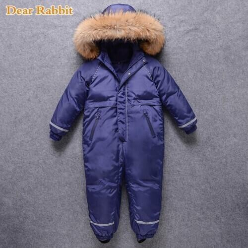 New Winter Children 90% Duck Down jacket Girls Romper Boys parka real fur Hooded Clothes Thicken Jumpsuit 3-10y Kids Snow Suit