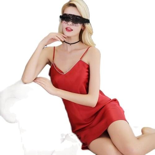 D33196 New Fashion Nightgowns & Sleepshirts Spring and Summer lace V sleepingwear 100% Silk housewear Sexy Sling Dress