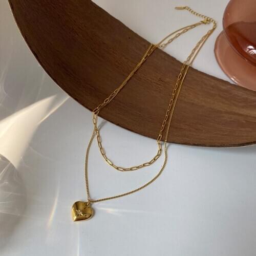 Women Jewelry Zircon Heart Charm Necklaces Titanium With 18K Gold Runway T Show Party Designer Gown Top Ins Japan Korean Trendy