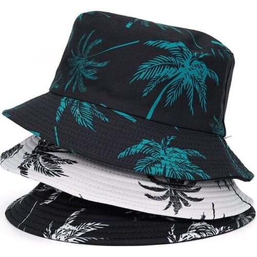 2021 Trendy Coconut Tree Print Bucket Hat for Men Women Summer Beach Casual Sun Outdoor Caps Travel Fishermans Hat