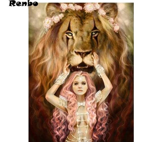 Full Round Diamond Embroidery Beauty and lion 5D DIY Diamond Painting Full resin square 5d diamond mosaic pictures pastes