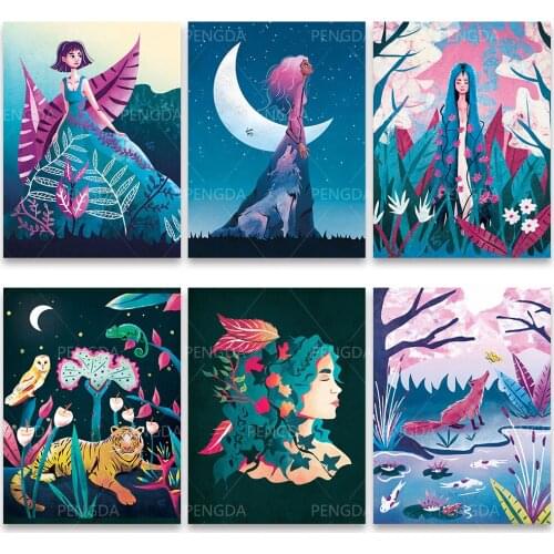 Full Round Drill Fairy Cross Stitch Elves Home Decor Diamond Girl Picture Embroidery Cartoon Role Painting Handmade Wall Sticker