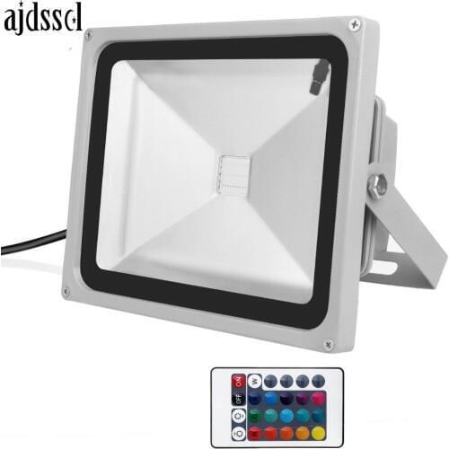 Led Flood Lamps RGB Ip65 Waterproof Floodlights Tree Lights Garden Yard Path Lamp 10W 20W 30W 50W 220V with Remote Controller