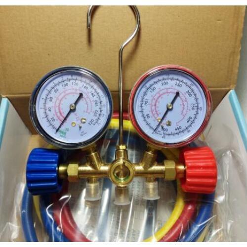 R134 G536 refrigeration tool manifold high pressure and low pressure double gauges valve with 3 colors dosing tubes 90cm